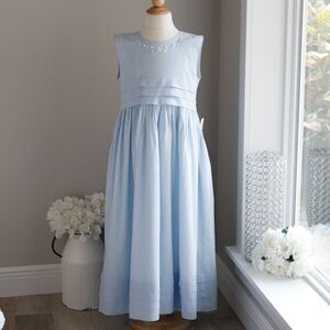 Strasburg Dress Blue Sleeveless French Tuck Embroidery 100% Cotton Girls Size 14